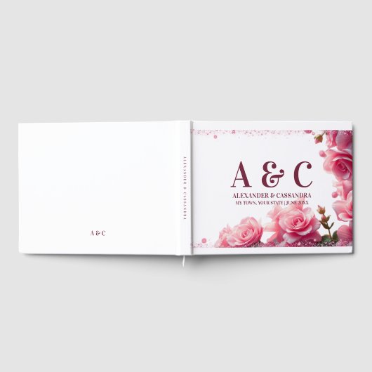 Wedding Monogram Minimalistisch Burgundy Pink Flor Gästebuch (Voll)