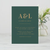 Wedding Monogram Minimalistisch Emerald Gold Einladung (Stehend Vorderseite)