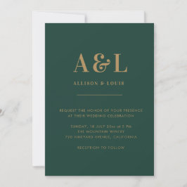 Wedding Monogram Minimalistisch Emerald Gold Einladung