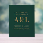 Wedding Monogram Minimalistisch Emerald Green Gold Acrylschild (Neutral)