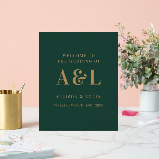 Wedding Monogram Minimalistisch Emerald Green Gold Acrylschild (Hochzeit)