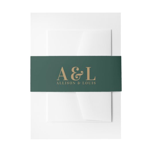 Wedding Monogram Minimalistisch Emerald Green Gold Einladungsbanderole (Vorderseite Beispiel)