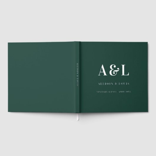Wedding Monogram Minimalistisch Emerald Green Gold Gästebuch (Voll)