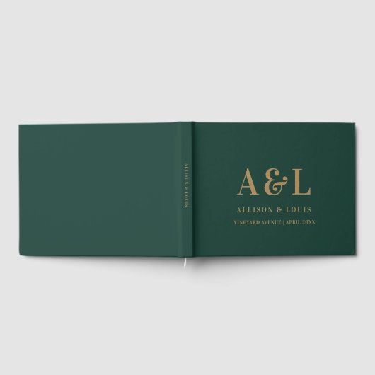 Wedding Monogram Minimalistisch Emerald Green Gold Gästebuch (Voll)
