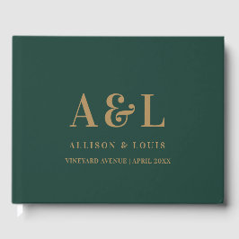 Wedding Monogram Minimalistisch Emerald Green Gold Gästebuch