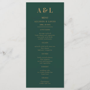 Wedding Monogram Minimalistisch Emerald Green Gold Menükarte