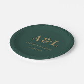 Wedding Monogram Minimalistisch Emerald Green Gold Pappteller (Schrägansicht)