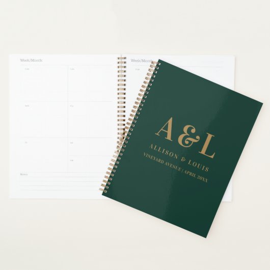 Wedding Monogram Minimalistisch Emerald Green Gold Planer (Anzeige)