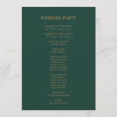 Wedding Monogram Minimalistisch Emerald Green Gold Programm (Rückseite)