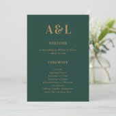 Wedding Monogram Minimalistisch Emerald Green Gold Programm (Stehend Vorderseite)