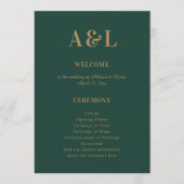 Wedding Monogram Minimalistisch Emerald Green Gold Programm (Vorderseite)