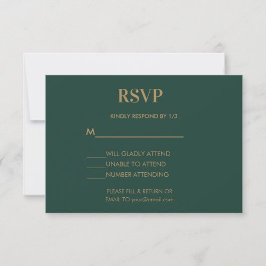 Wedding Monogram Minimalistisch Emerald Green Gold RSVP Karte (Vorderseite)