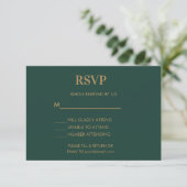 Wedding Monogram Minimalistisch Emerald Green Gold RSVP Karte (Stehend Vorderseite)