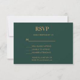 Wedding Monogram Minimalistisch Emerald Green Gold RSVP Karte