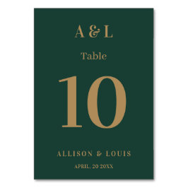 Wedding Monogram Minimalistisch Emerald Green Gold Tischnummer