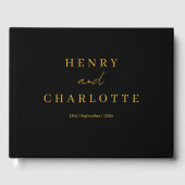 Wedding Monogram Minimalistisch Simple Gold and Bl Gästebuch (Vorderseite)