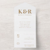 Wedding Monogram Minimalistisch Simple Gold and Wh All In One Einladung (Innen Boden)