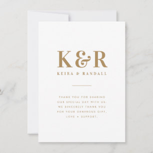 Wedding Monogram Minimalistisch Simple Gold and Wh Dankeskarte