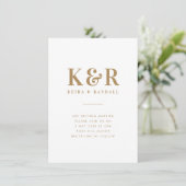 Wedding Monogram Minimalistisch Simple Gold and Wh Einladung (Stehend Vorderseite)
