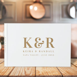 Wedding Monogram Minimalistisch Simple Gold and Wh Gästebuch