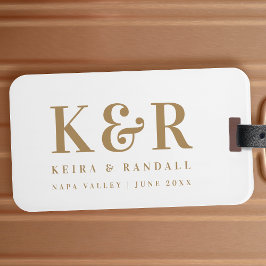Wedding Monogram Minimalistisch Simple Gold and Wh Gepäckanhänger