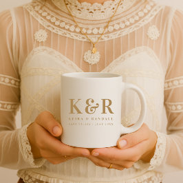 Wedding Monogram Minimalistisch Simple Gold and Wh Kaffeetasse