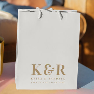 Wedding Monogram Minimalistisch Simple Gold and Wh Mittlere Geschenktüte