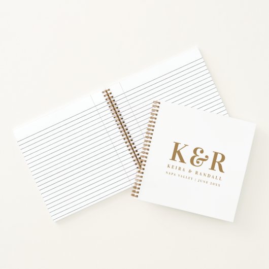 Wedding Monogram Minimalistisch Simple Gold and Wh Notizblock (Innenseite)