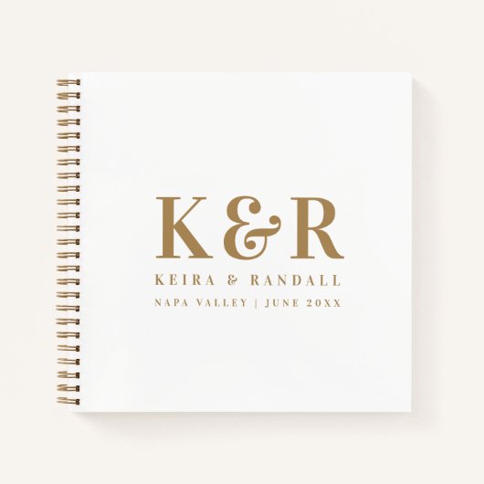 Wedding Monogram Minimalistisch Simple Gold and Wh Notizblock (Vorderseite)