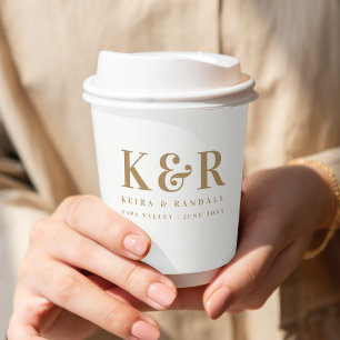 Wedding Monogram Minimalistisch Simple Gold and Wh Pappbecher