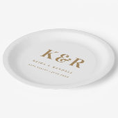 Wedding Monogram Minimalistisch Simple Gold and Wh Pappteller (Schrägansicht)