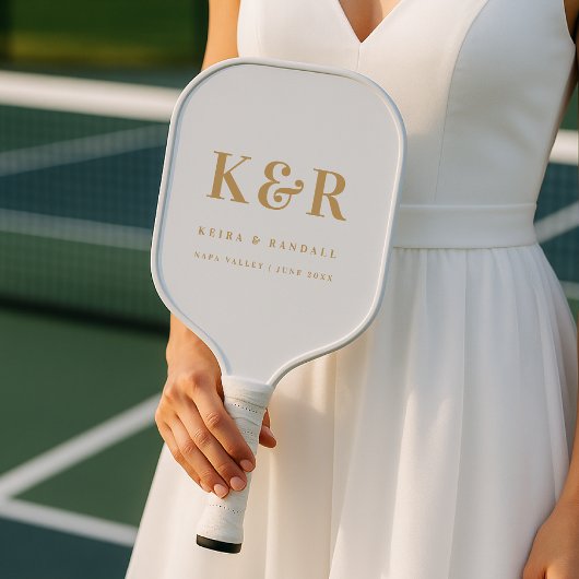 Wedding Monogram Minimalistisch Simple Gold and Wh Pickleball Schläger