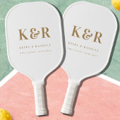 Wedding Monogram Minimalistisch Simple Gold and Wh Pickleball Schläger