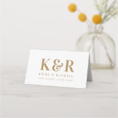 Wedding Monogram Minimalistisch Simple Gold and Wh Platzkarte (Vorderseite)