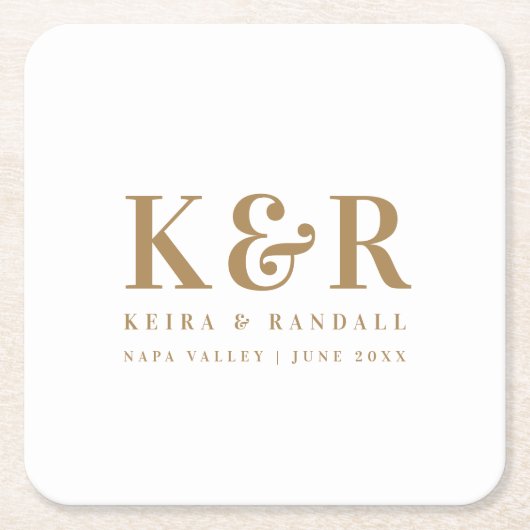 Wedding Monogram Minimalistisch Simple Gold and Wh Rechteckiger Pappuntersetzer (Vorderseite)