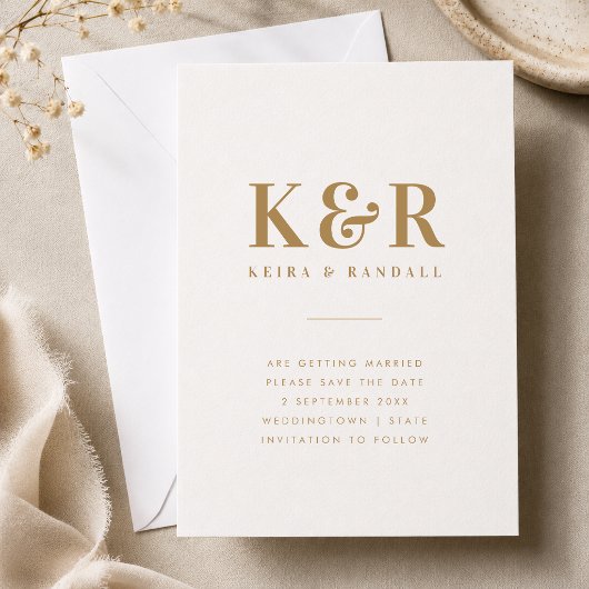 Wedding Monogram Minimalistisch Simple Gold and Wh Save The Date