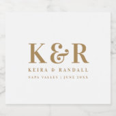 Wedding Monogram Minimalistisch Simple Gold and Wh Schaumweinetikett (Einzelnes Label)