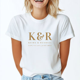 Wedding Monogram Minimalistisch Simple Gold and Wh T-Shirt