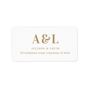 Wedding Monogram Minimalistisch White Gold Adressaufkleber