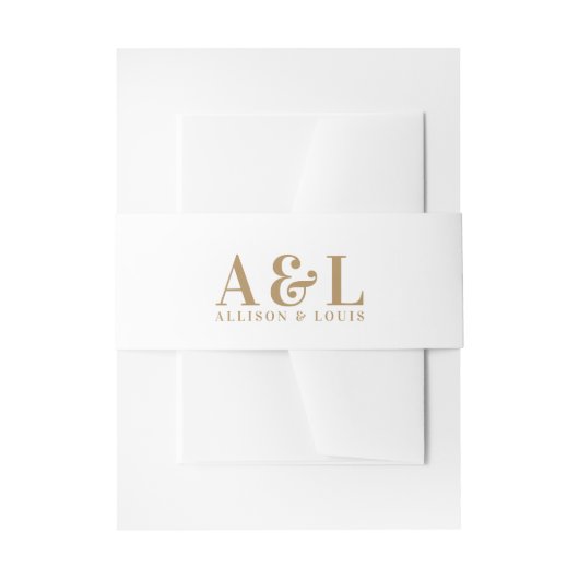 Wedding Monogram Minimalistisch White Gold Einladungsbanderole (Vorderseite Beispiel)
