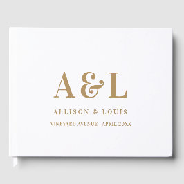 Wedding Monogram Minimalistisch White Gold Gästebuch