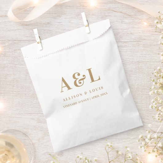 Wedding Monogram Minimalistisch White Gold Geschenktütchen (Ausgeschnitten)