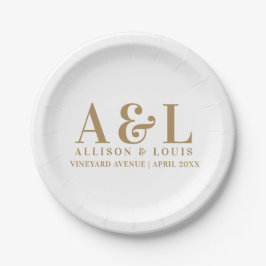 Wedding Monogram Minimalistisch White Gold Pappteller