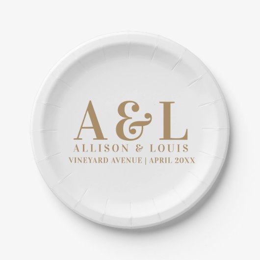 Wedding Monogram Minimalistisch White Gold Pappteller (Vorderseite)