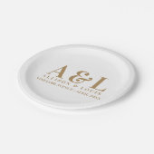 Wedding Monogram Minimalistisch White Gold Pappteller (Schrägansicht)