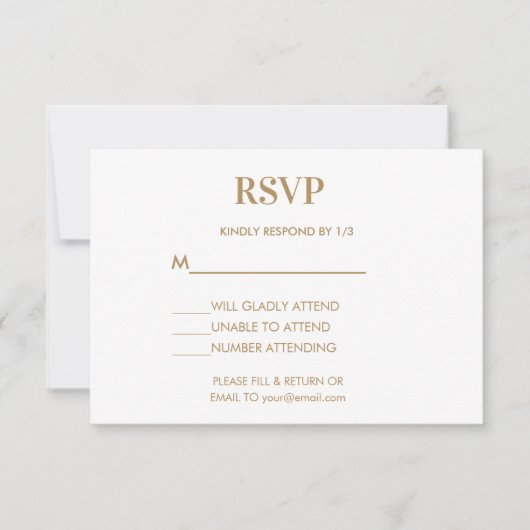 Wedding Monogram Minimalistisch White Gold RSVP Karte (Vorderseite)