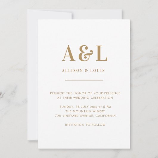Wedding Monogram Minimalistisch White Gold Save The Date (Vorderseite)
