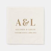 Wedding Monogram Minimalistisch White Gold Serviette (Vorderseite)