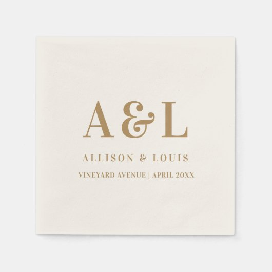 Wedding Monogram Minimalistisch White Gold Serviette (Vorderseite)