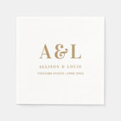 Wedding Monogram Minimalistisch White Gold Serviette (Vorderseite)